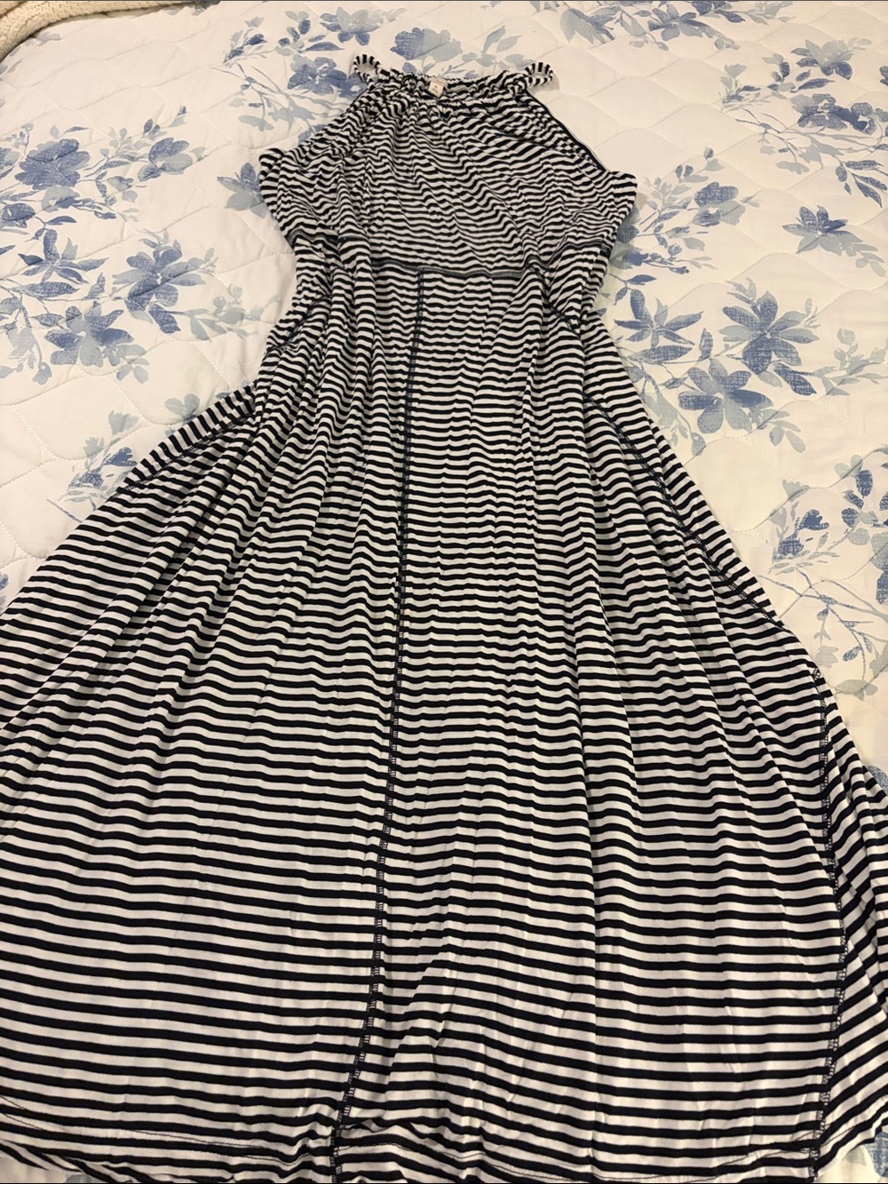GAP Black and White Striped Halter Maxi Dress